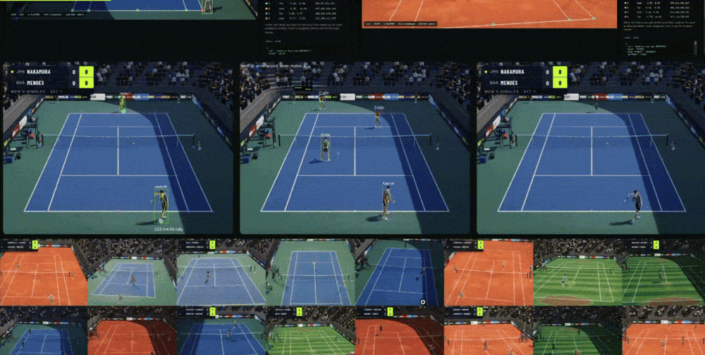Synthetic tennis worlds: 102,000 generated courts with automatic labels