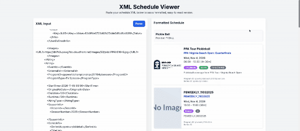 XML Schedule Viewer turning raw XML into a readable schedule